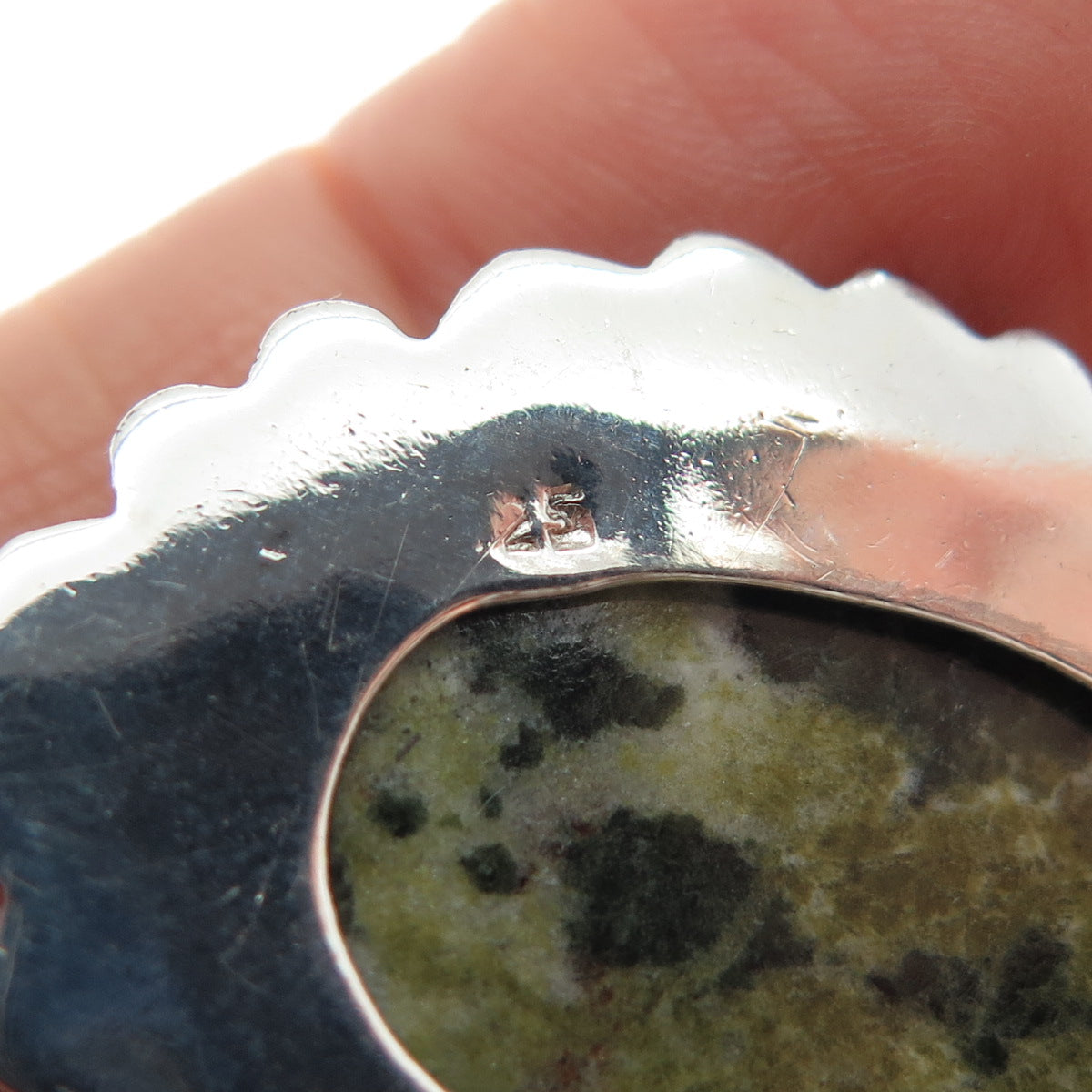 925 Sterling Silver Vintage Real Serpentine & Blue Topaz Charm Pendant