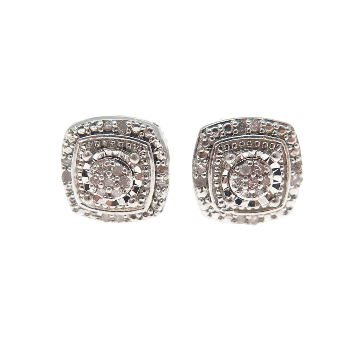 925 Sterling Silver Real Round-Cut Diamond Stud Earrings