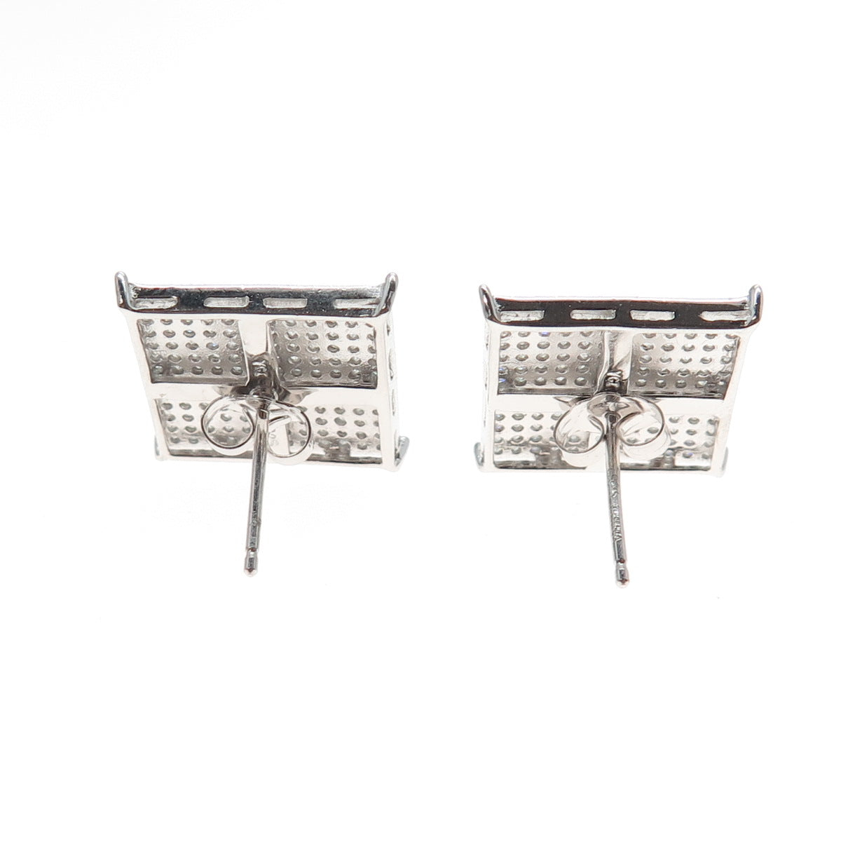 925 Sterling Silver Round-Cut C Z 15mm Square Stud Earrings