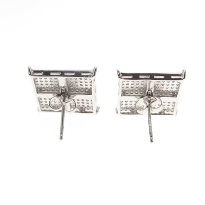 925 Sterling Silver Round-Cut C Z 15mm Square Stud Earrings