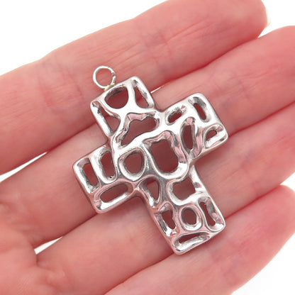 925 Sterling Silver Vintage Modernist Cross Charm Pendant