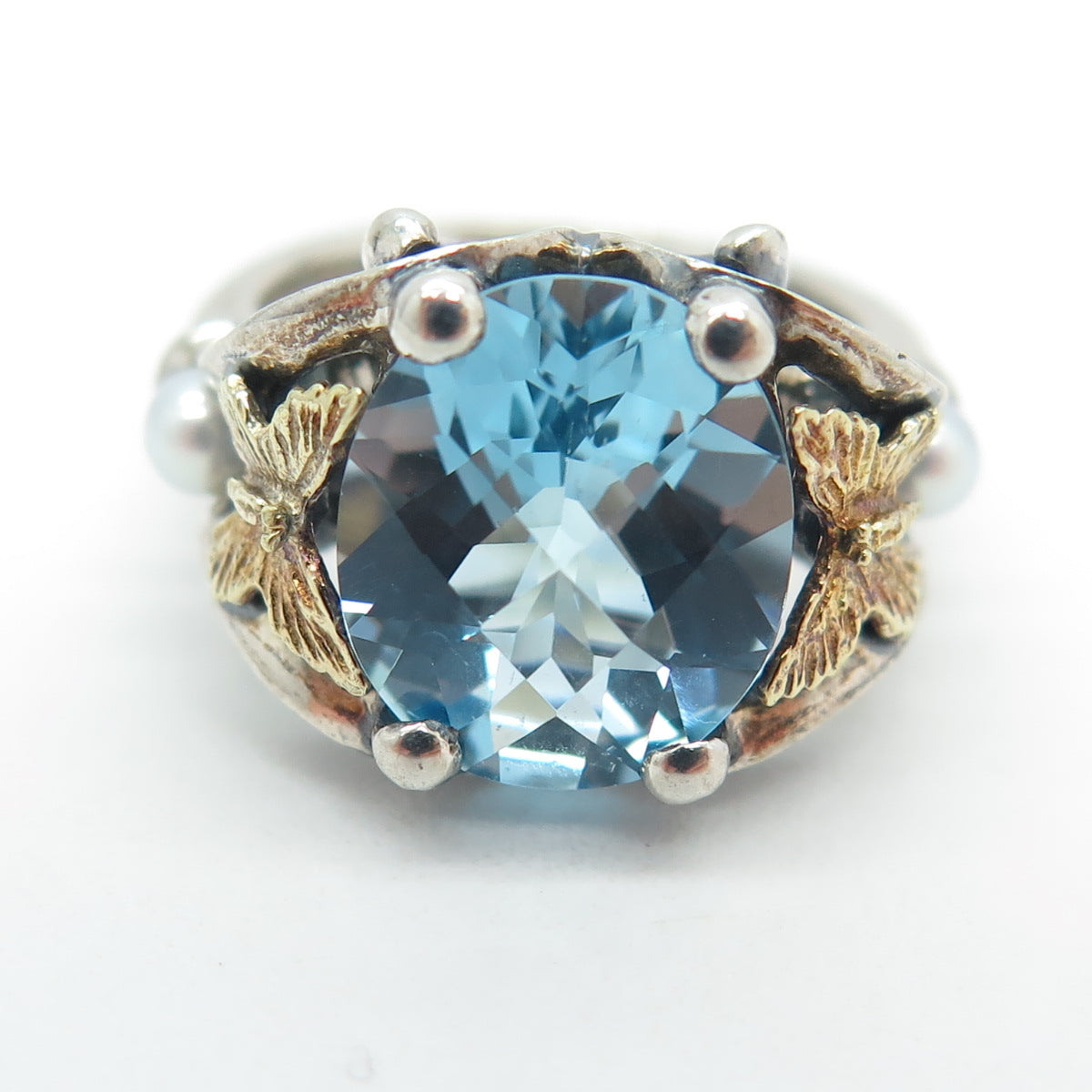 ANN KING 925 Sterling Silver & 18K Gold Real Blue Topaz Butterfly Ring Size 6.25