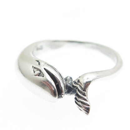 925 Sterling Silver Vintage Whale Oxidized Ring Size 8