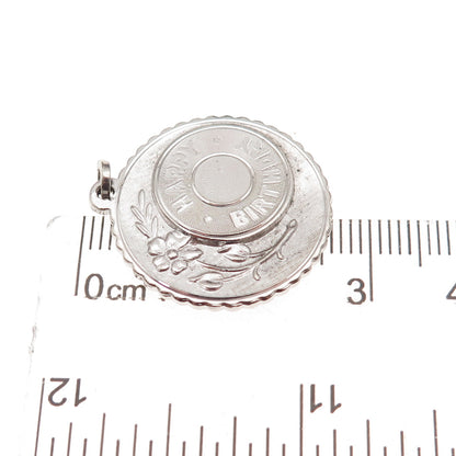 925 Sterling Silver Vintage Happy Birthday Flower Charm Pendant