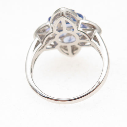 925 Sterling Silver Real Oval-Cut Tanzanite Round-Cut White Topaz Ring Size 8.25
