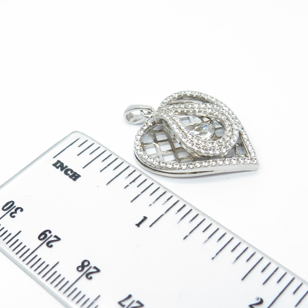 925 Sterling Silver Pave C Z Heart Cage Pendant