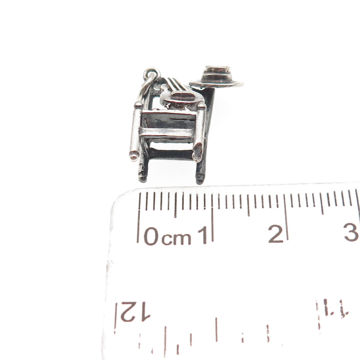925 Sterling Silver Vintage Spanish Chair w/ Guitar & Hat 3D Mini Charm Pendant