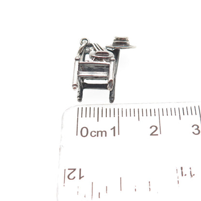 925 Sterling Silver Vintage Spanish Chair w/ Guitar & Hat 3D Mini Charm Pendant