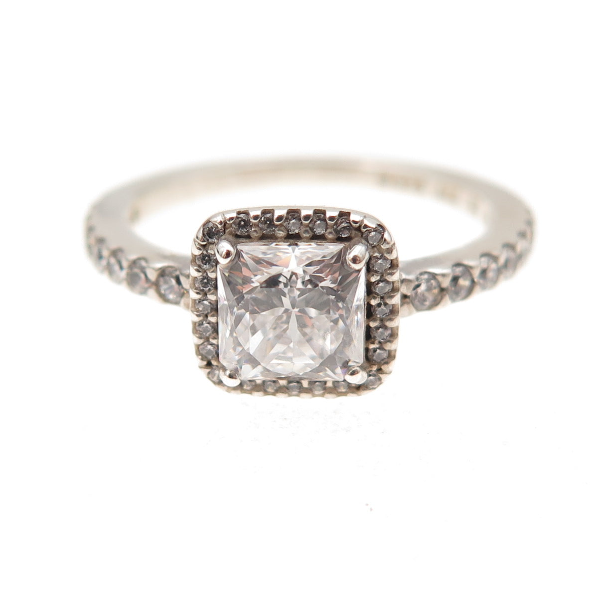 Pandora 925 Sterling Silver C Z Engagement Ring Size 6