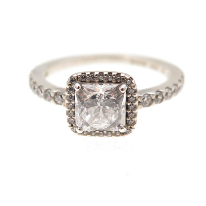 Pandora 925 Sterling Silver C Z Engagement Ring Size 6