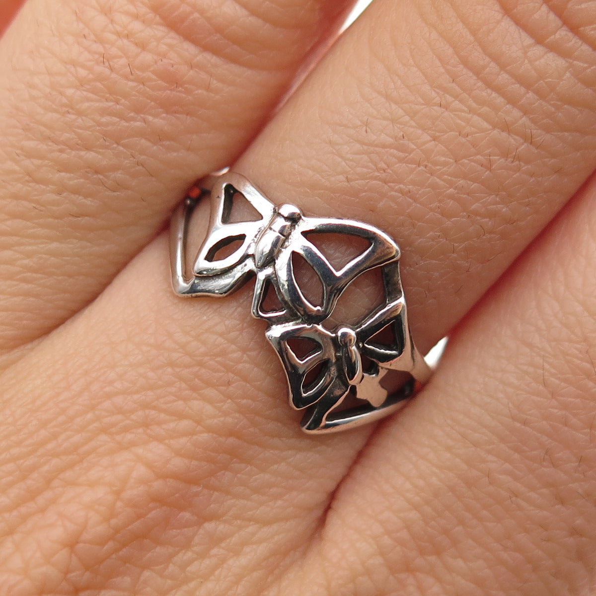 925 Sterling Silver Vintage Butterfly Couple Oxidized Ring Size 7.5