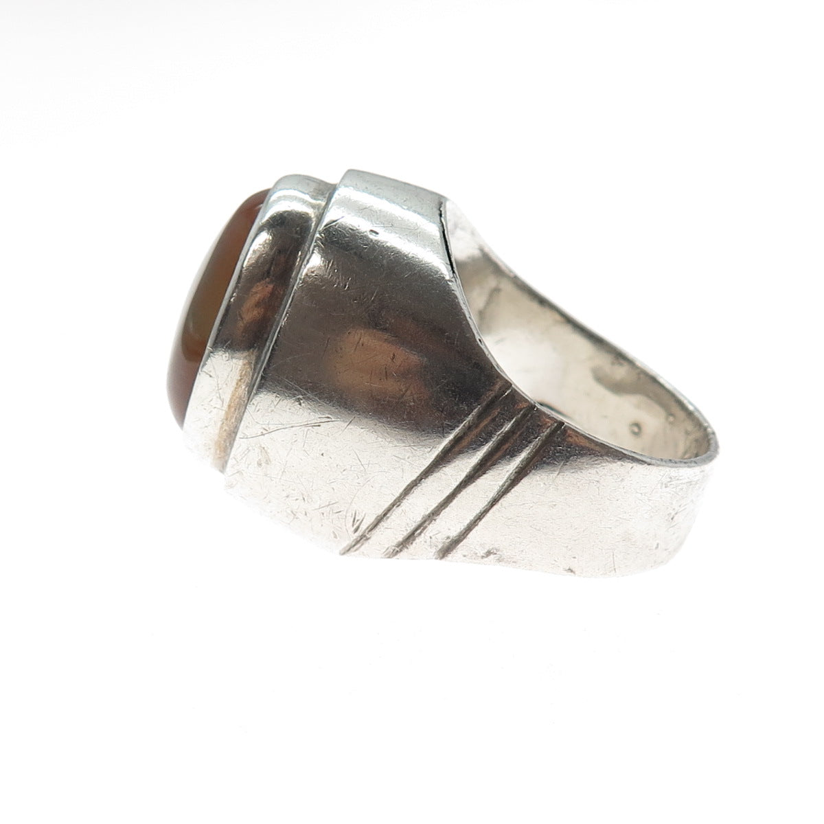 925 Sterling Silver Antique Art Deco Real Cabochon Agate Ring Size 12.75