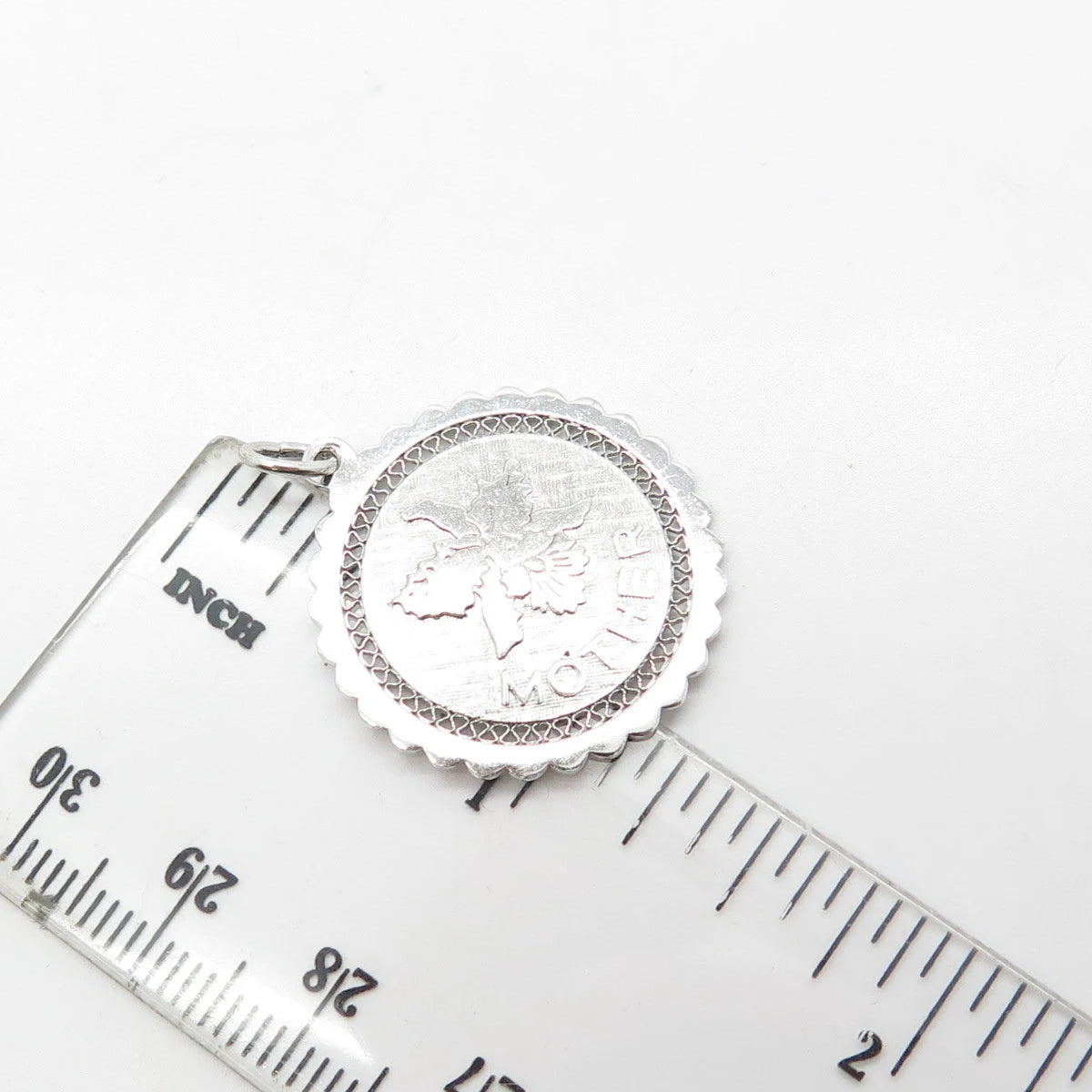 925 Sterling Silver Vintage Mother Angel Round Swirl Pendant