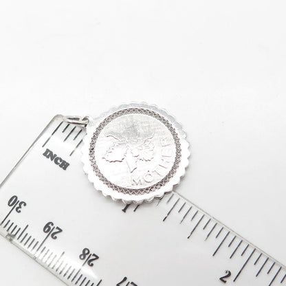925 Sterling Silver Vintage Mother Angel Round Swirl Pendant