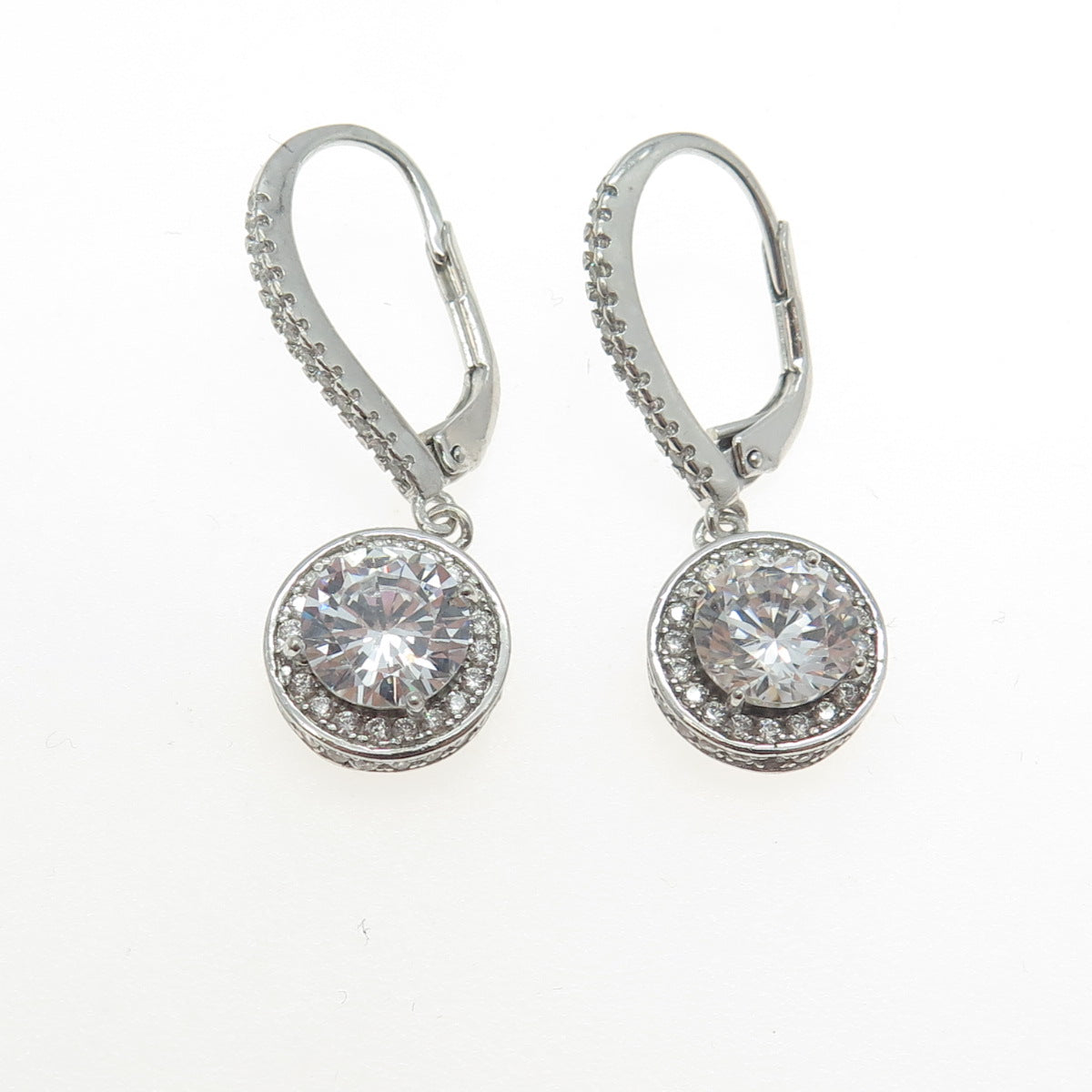 925 Sterling Silver Round-Cut Shaped C Z Dangling Earrings