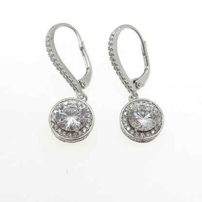 925 Sterling Silver Round-Cut Shaped C Z Dangling Earrings