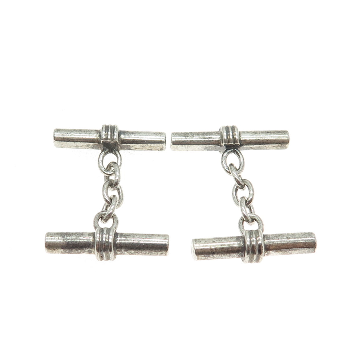 925 Sterling Silver Vintage Modernist Bar Chain Cufflinks