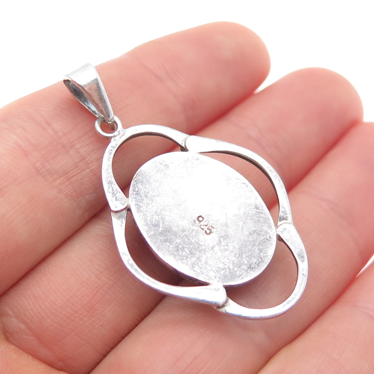 925 Sterling Silver Vintage Real Azurite Modernist Flower Charm Pendant