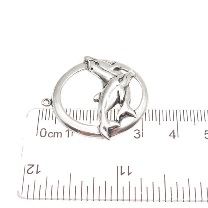 Shube 925 Sterling Silver Vintage Dolphin Couple Oxidized Charm Pendant