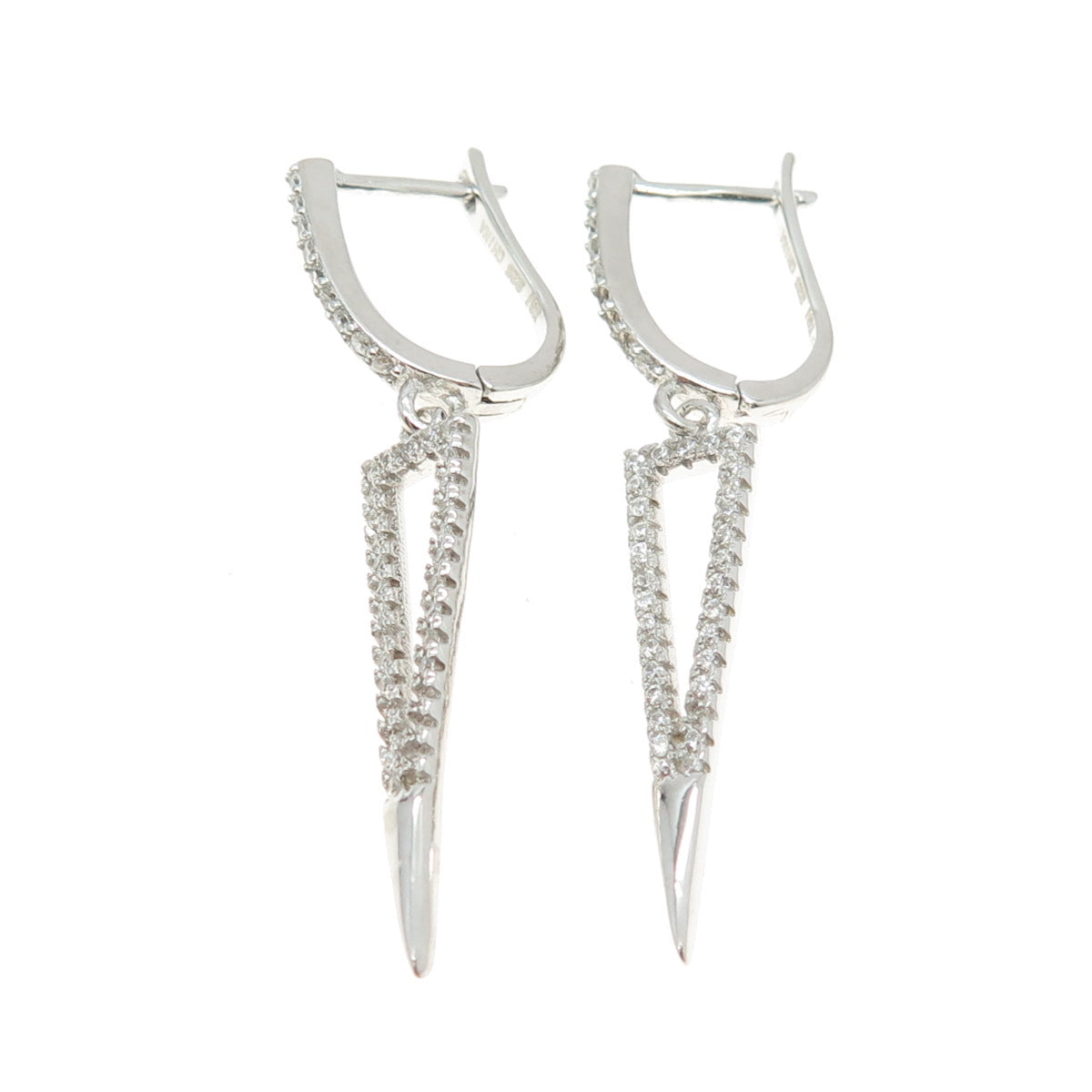 925 Sterling Silver Pave C Z Geometric Dangling Earrings