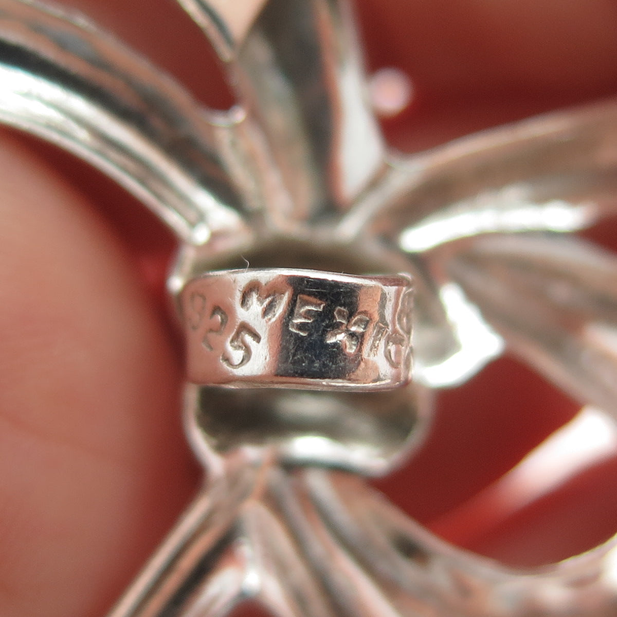 925 Sterling Silver Vintage Mexico Modernist Ribbon Bow Slide Pendant