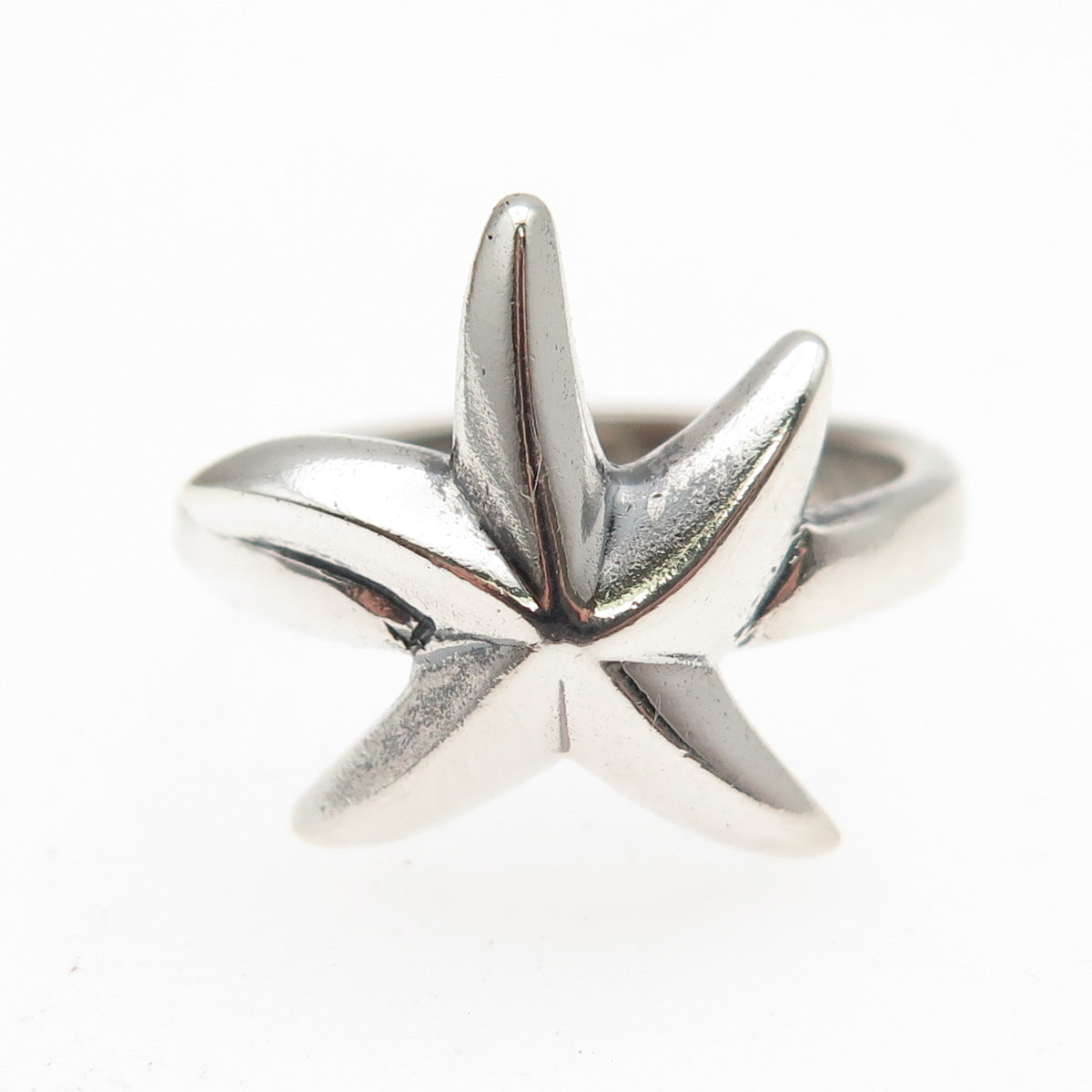925 Sterling Silver Vintage Modernist Starfish Oxidized Ring Size 6.75