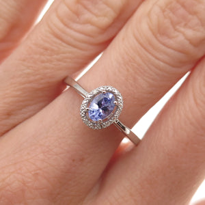 925 Sterling Silver Real Round-Cut Diamond & Oval-Cut Tanzanite Ring Size 8