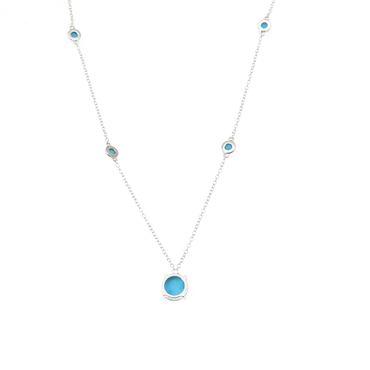 925 Sterling Silver Real Sleeping Beauty Turquoise Station Chain Necklace 18"