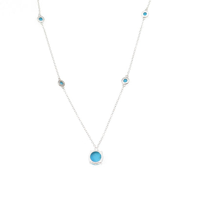 925 Sterling Silver Real Sleeping Beauty Turquoise Station Chain Necklace 18"