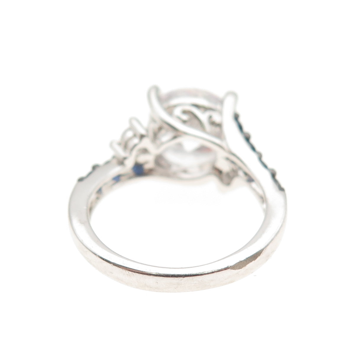 KEY STAR 925 Sterling Silver Real Sapphire & C Z Engagement Ring Size 6