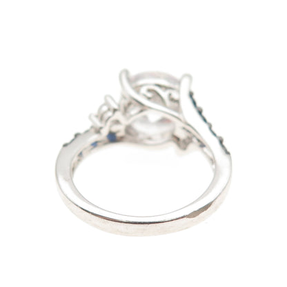 KEY STAR 925 Sterling Silver Real Sapphire & C Z Engagement Ring Size 6