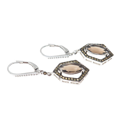 925 Sterling Silver Real Smoky Quartz & Yellow Topaz Dangle Earrings