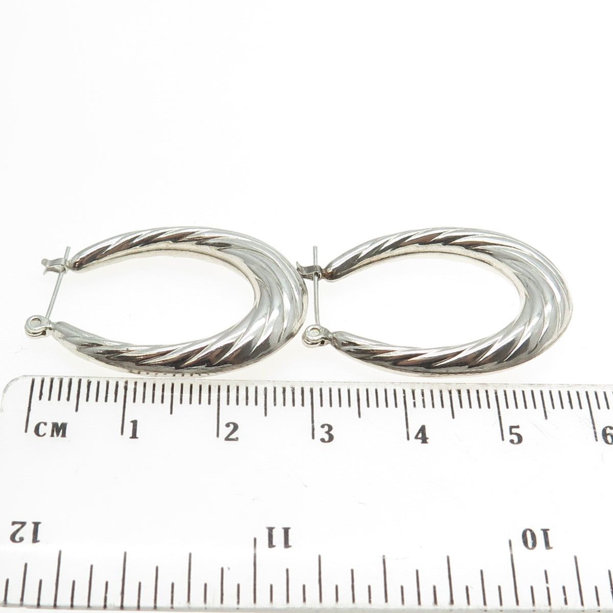 925 Sterling Silver Vintage Ribbed Hinged Hoop Earrings