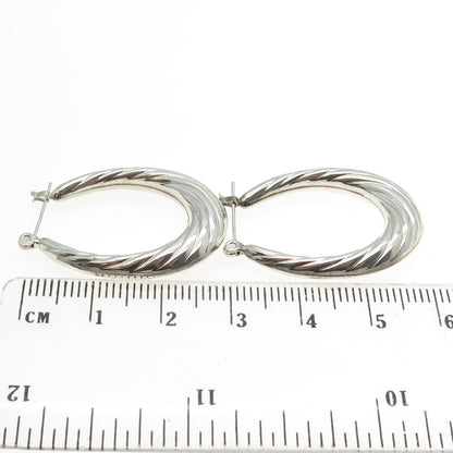 925 Sterling Silver Vintage Ribbed Hinged Hoop Earrings