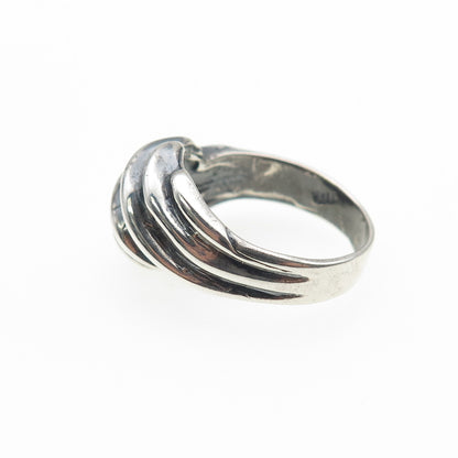 925 Sterling Silver Vintage Modernist Ribbed Oxidized Ring Size 6.75