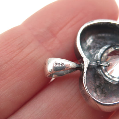 HAN 925 Sterling Silver Vintage Round-Cut C Z Heart Oxidized Mini Charm Pendant