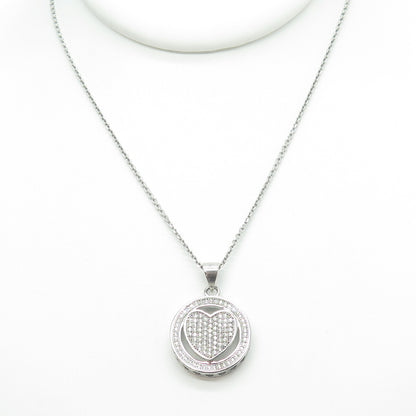 925 Sterling Silver Italy Round-Cut C Z Circle of Life Heart Chain Necklace 16"