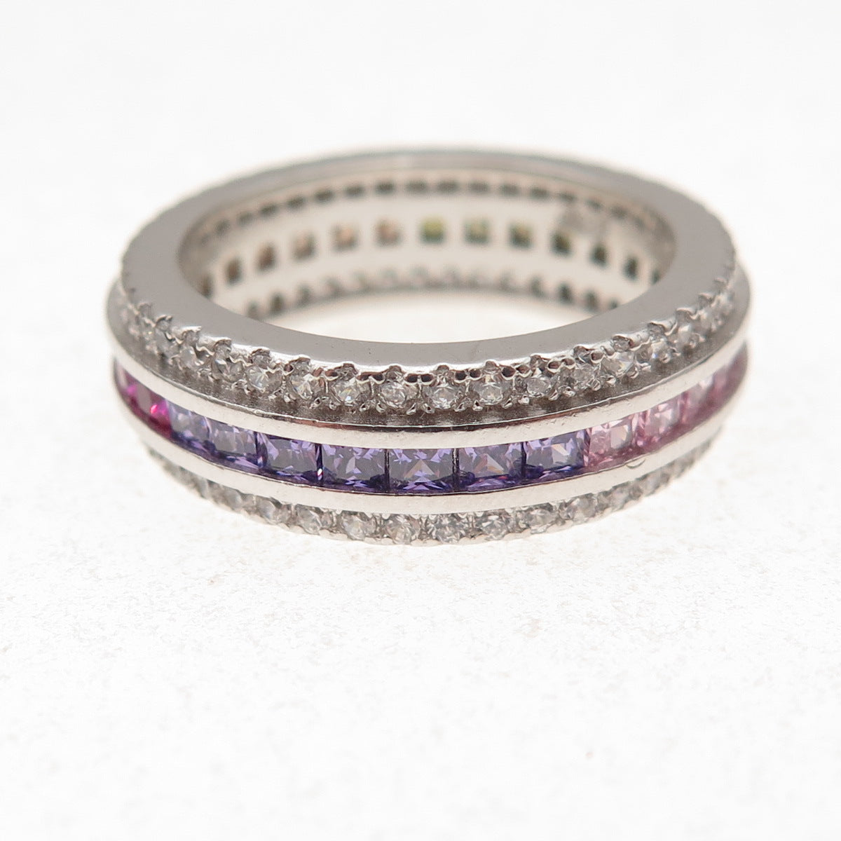 925 Sterling Silver Multi-Color C Z Band Ring Size 7.25