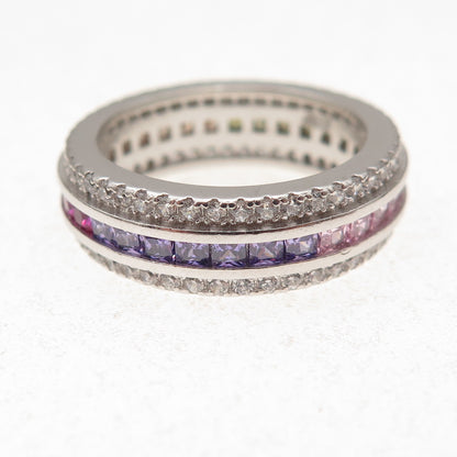 925 Sterling Silver Multi-Color C Z Band Ring Size 7.25