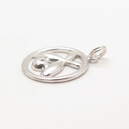 925 Sterling Silver Vintage Bowling For Good Luck Round Charm Pendant