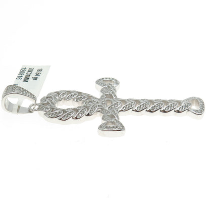 925 Sterling Silver Pave C Z Egyptian Ankh Cross Pendant