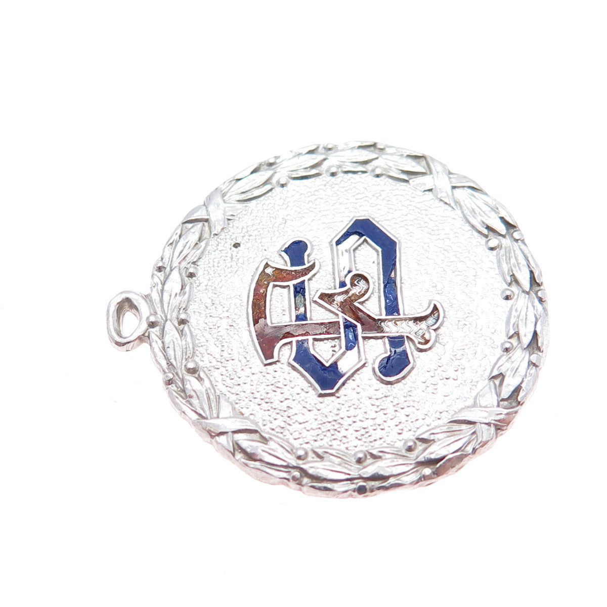 LAMBERT BROS. 925 Sterling Silver Antique Enamel Monogram Charm Pendant