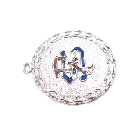 LAMBERT BROS. 925 Sterling Silver Antique Enamel Monogram Charm Pendant