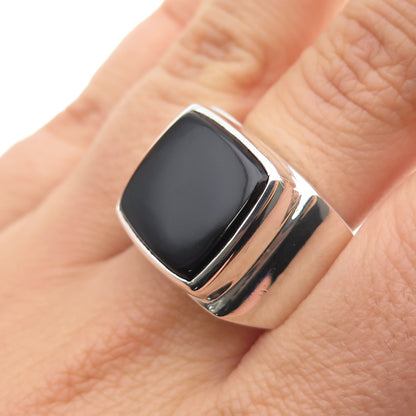 925 Sterling Silver Vintage Real Black Onyx Signet Ring Size 9.25
