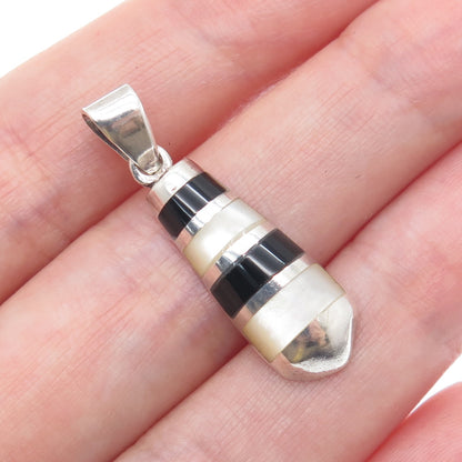 PD Premier Designs 925 Sterling Silver Vintage Real Black Onyx MOP Charm Pendant