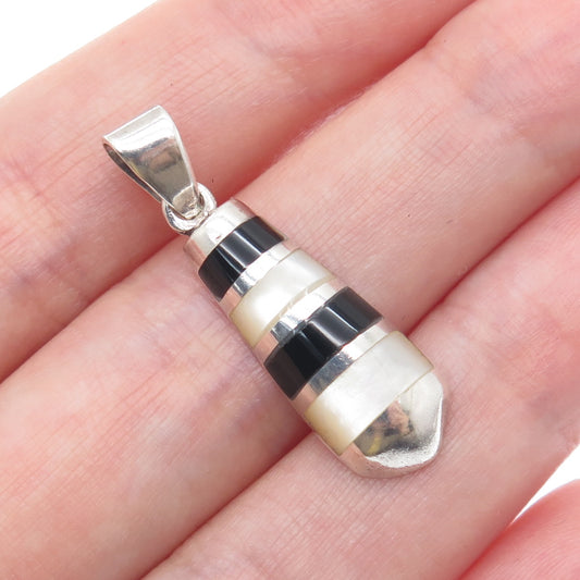PD Premier Designs 925 Sterling Silver Vintage Real Black Onyx MOP Charm Pendant