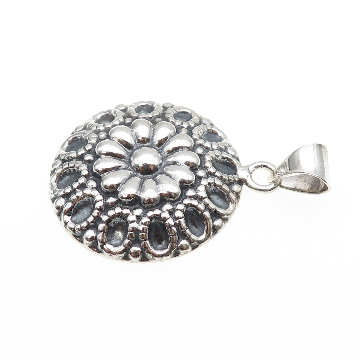 MWS Mark Washerman Samara 925 Sterling Vintage Mexico Flower Oxidized Pendant