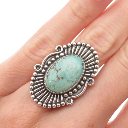 Old Pawn Sterling Silver Vintage Southwestern Tyrone Turquoise Ring Size 5