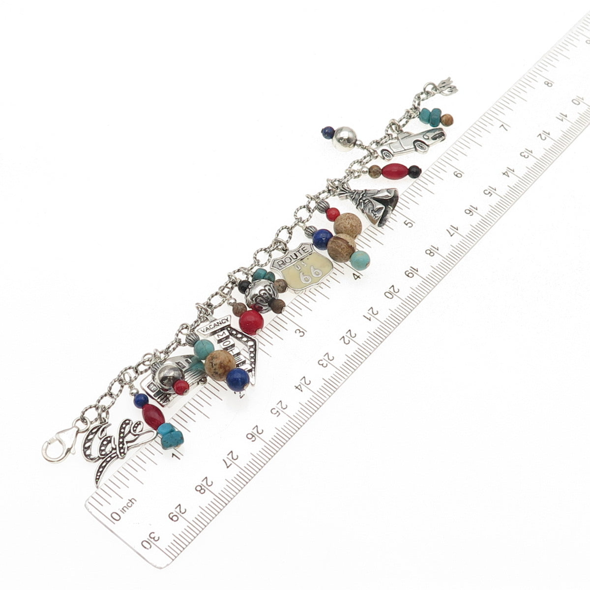 Carolyn Pollack American West 925 Sterling Vintage Multi-Gem Charm Bracelet 6.5"