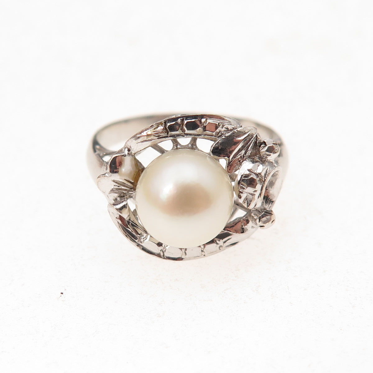 925 Sterling Silver Antique Art Deco Real Pearl Ring Size 5.5
